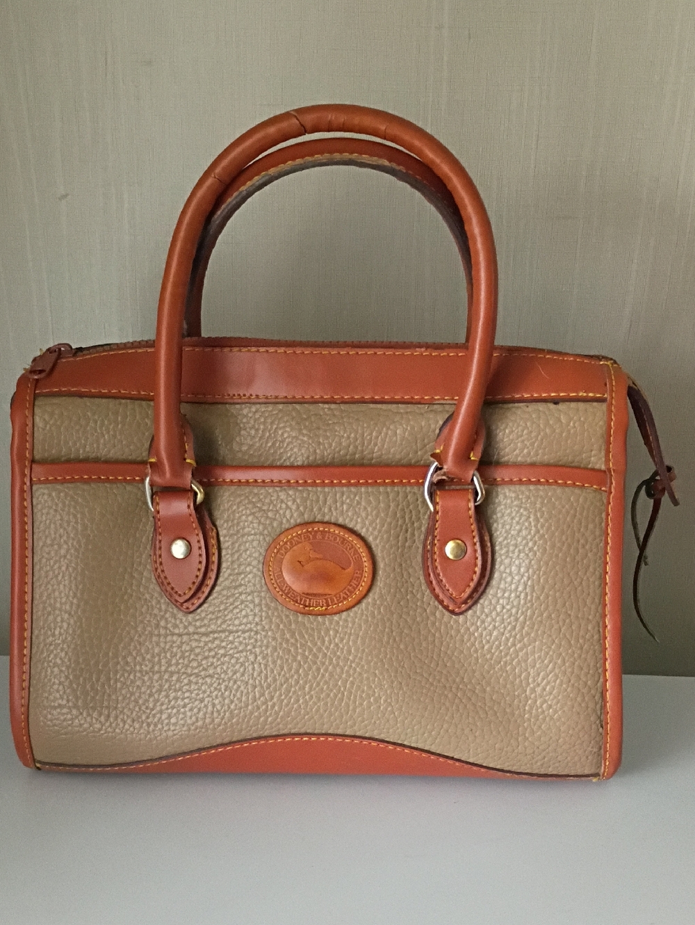 Vintage Dooney & Bourke All-Weather Pebbled Two-Tone Leather Satchel